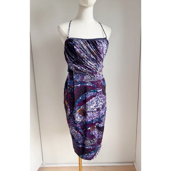 Y2K Catherine Malandrino Designer Dress Abstract Purple Print Size Small /4 - Picture 2 of 15